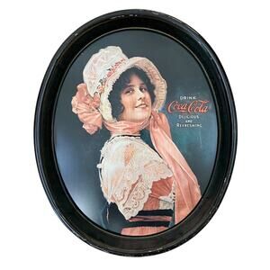 1972 Vintage BETTY GIRL Metal Coca Cola Collectible, Advertisement Oval Tray